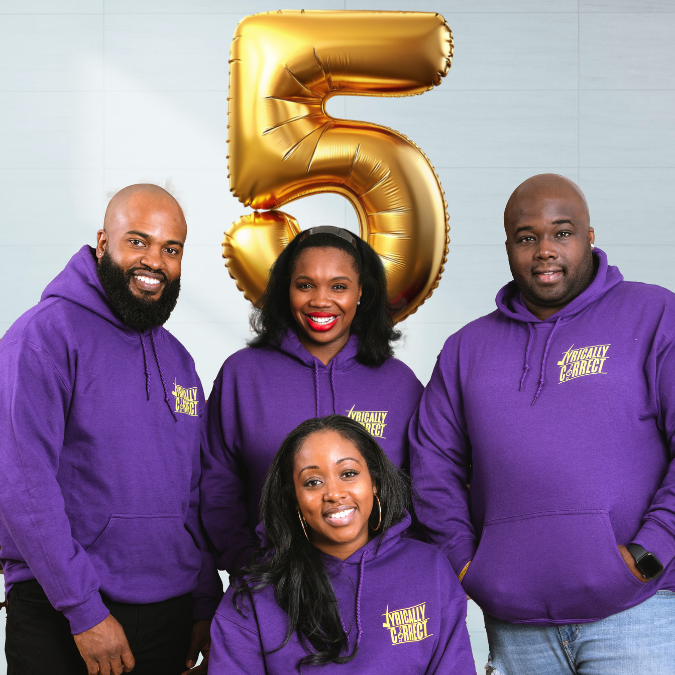 Lyrically Correct team celebrating 5 years in business
