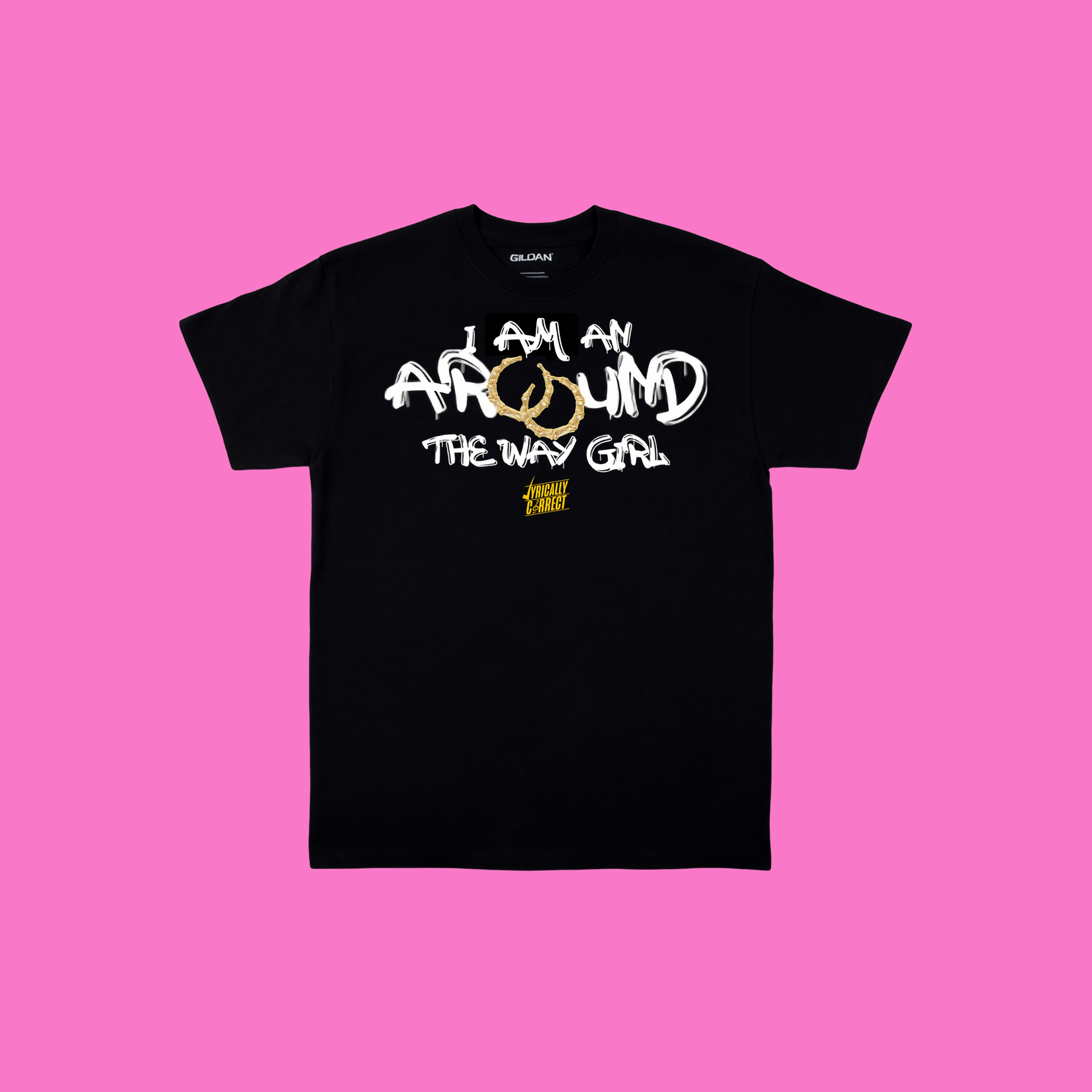 LL Cool J Around the Way Girl shirt in black with bold graphic text design for casual wear