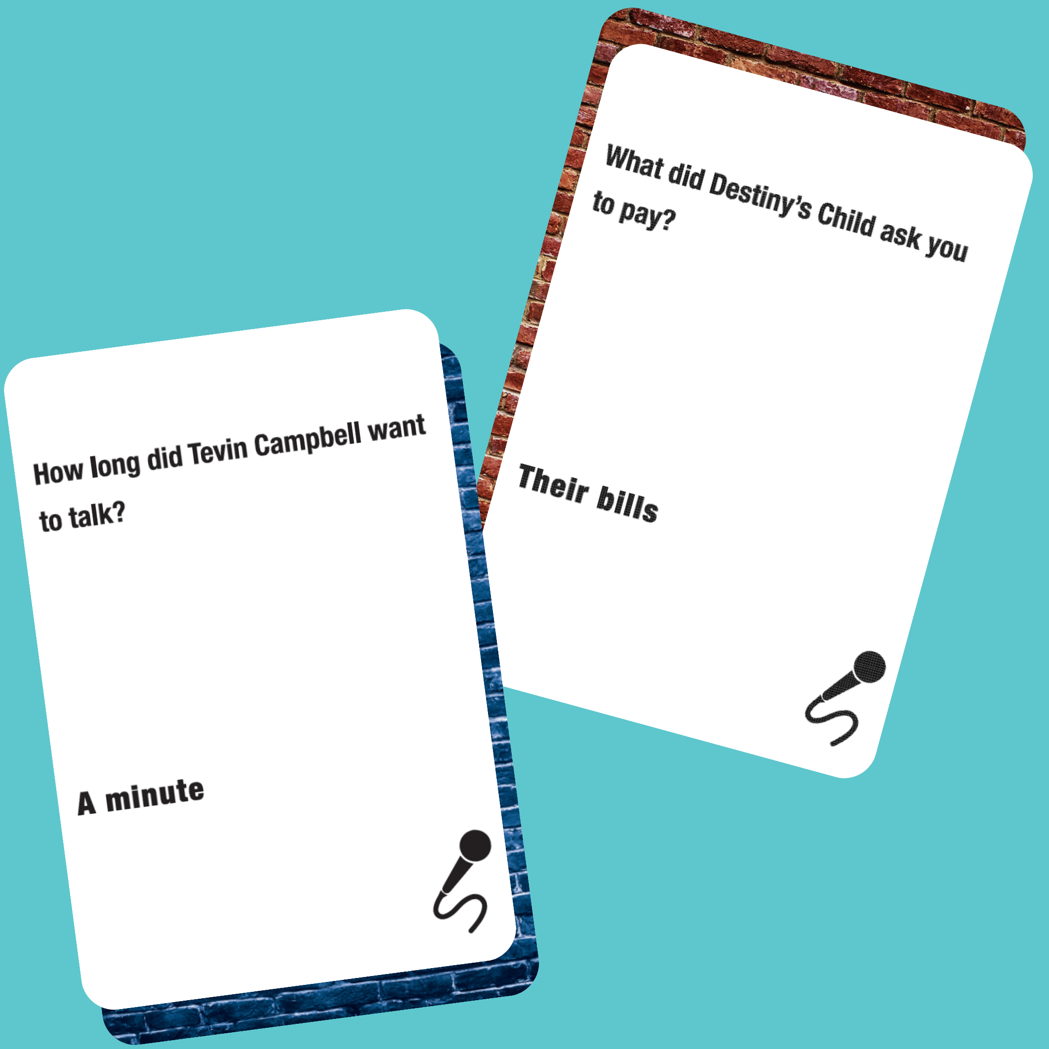 Lyrically Correct hip hop and R&B edition card game featuring question and answer cards
