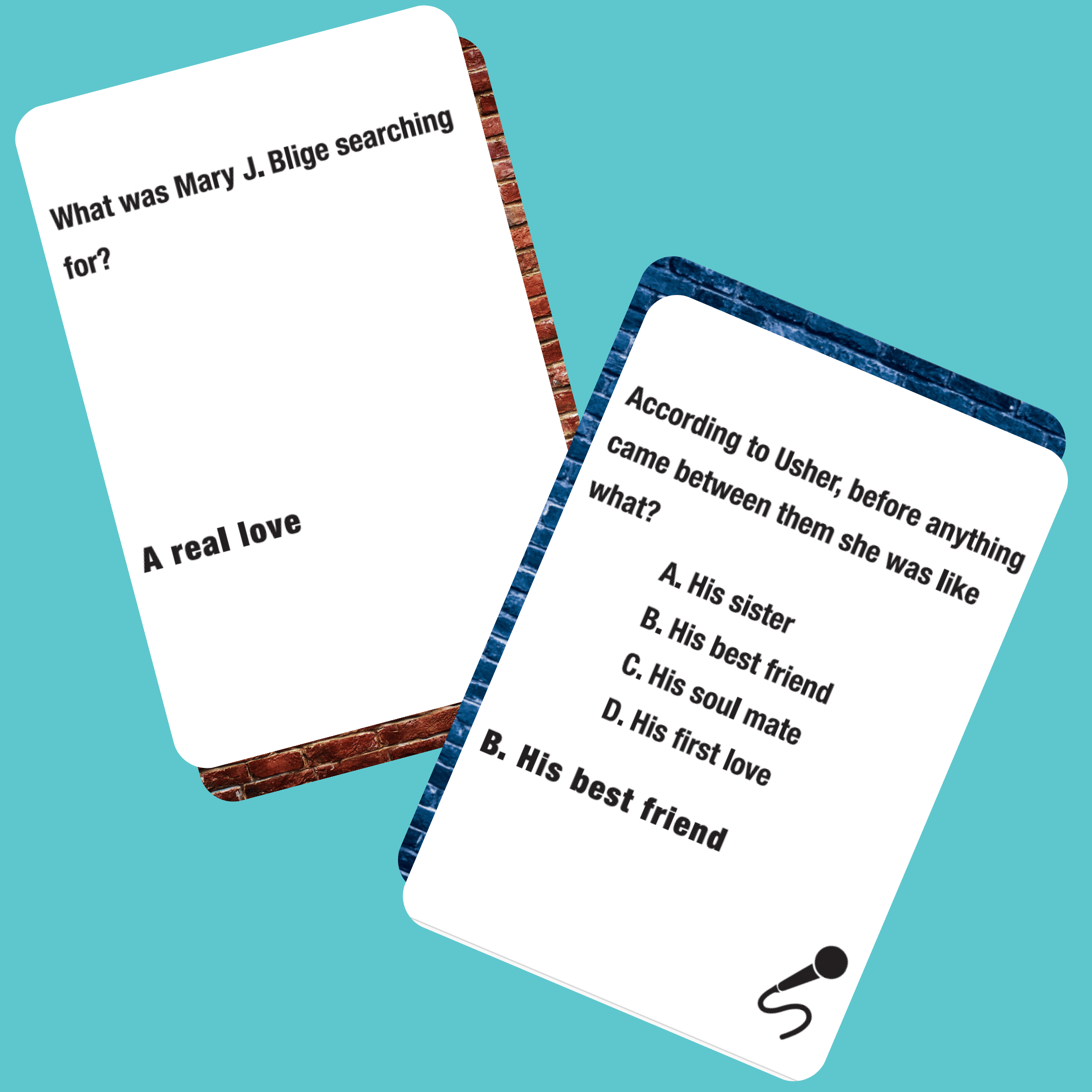 Lyrically Correct hip hop and R&B edition card game featuring trivia questions and answer options