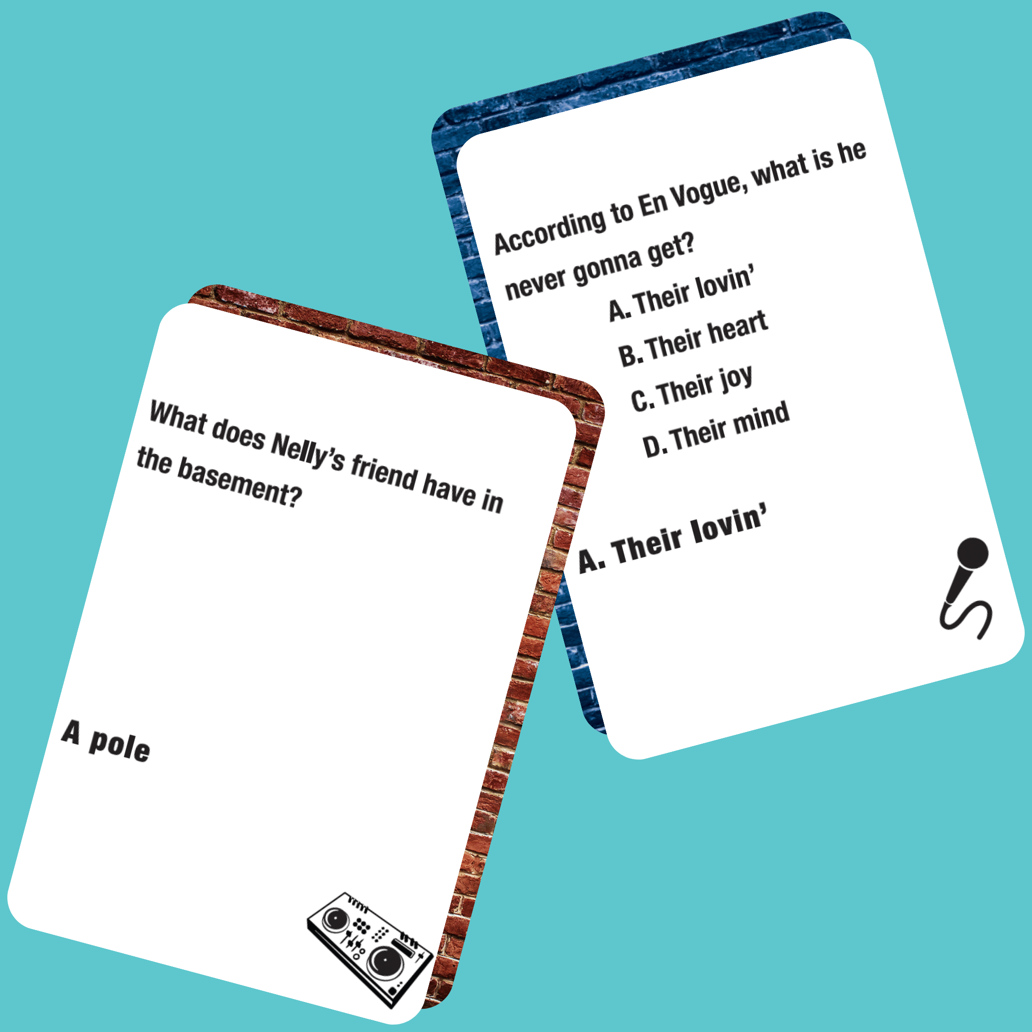 Lyrically Correct hip hop and R&B edition card game featuring trivia questions and colorful card design