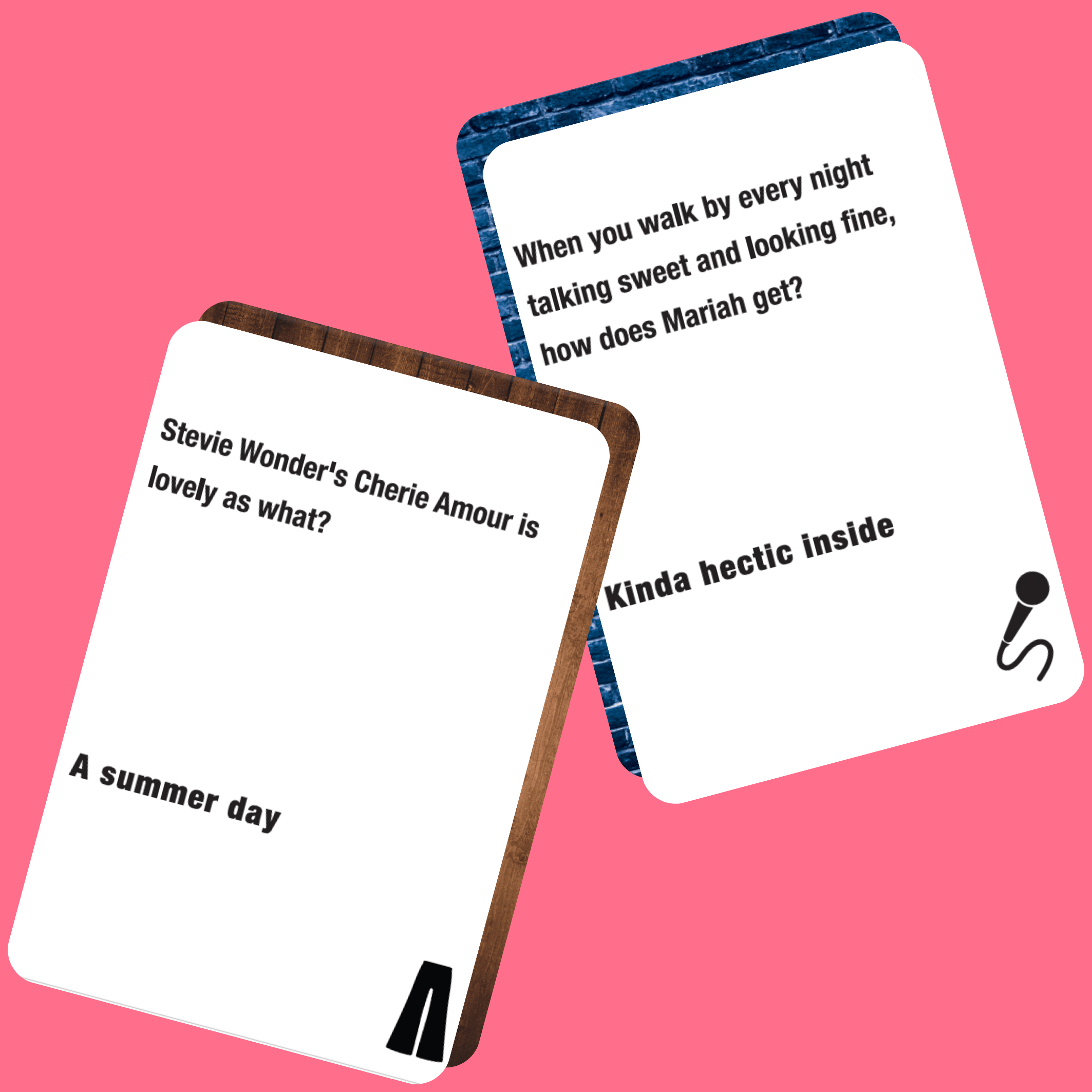 Lyrically Correct music lyric trivia game cards featuring song lyric questions and answers