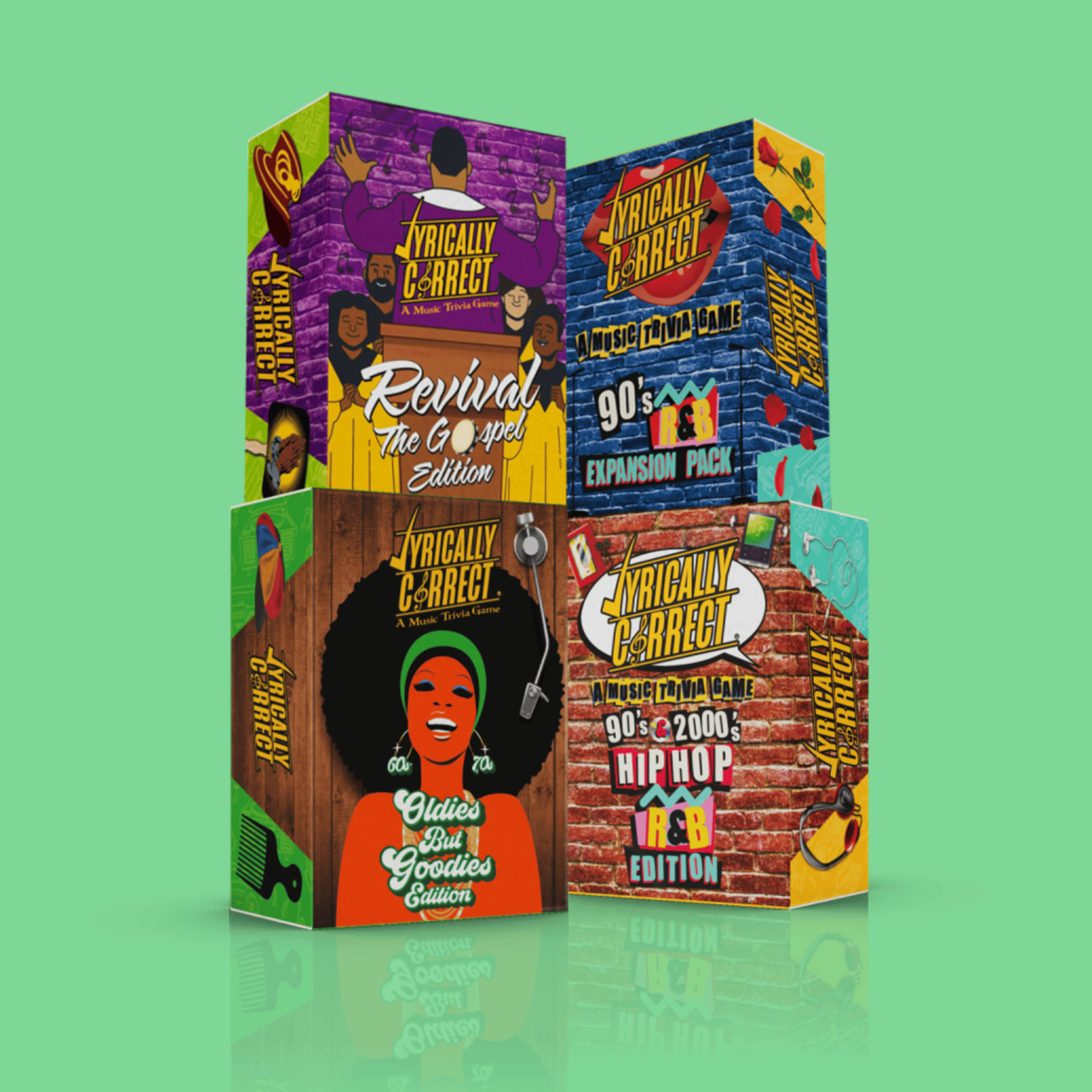Lyrically Correct music trivia game bundle featuring multiple editions and expansion packs